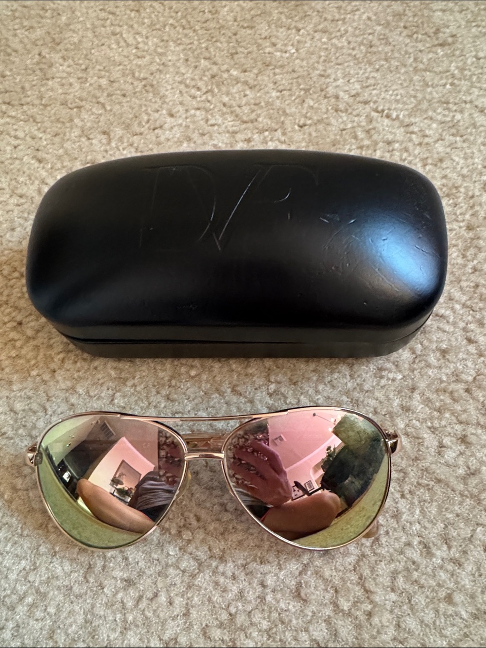 Diane Von Furstenberg Aviator Sunglasses with Pink Mirrored Lenses